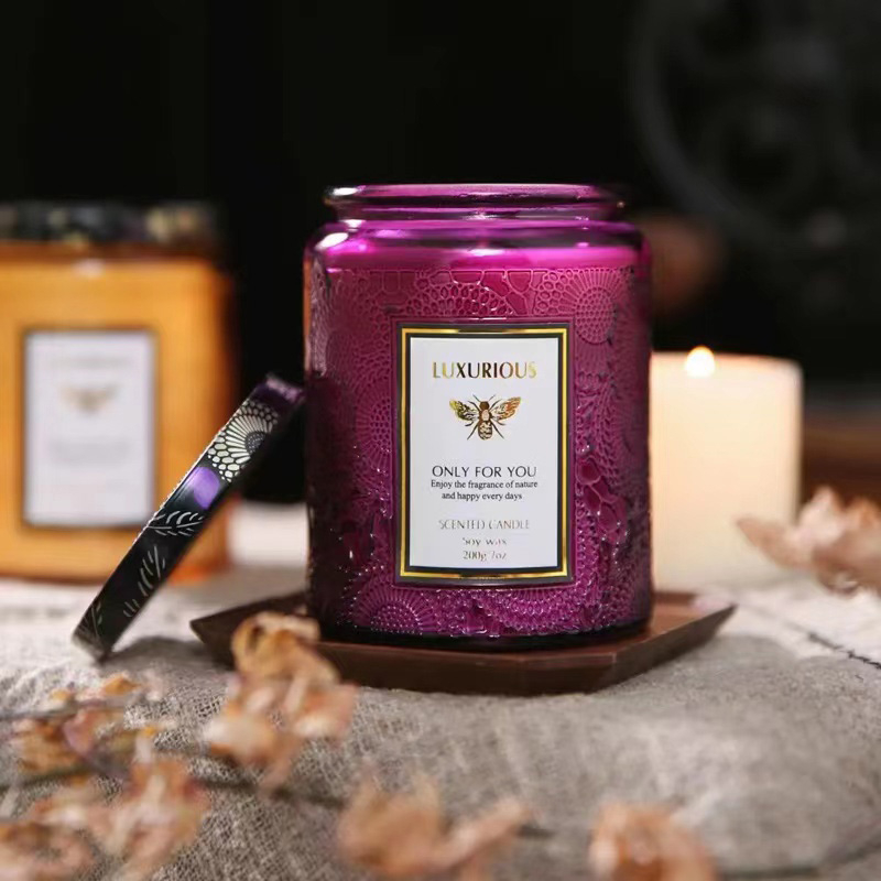 (13x9cm) Duft Kerze im Glas Aromatherapie Home Deko Wachs Kerze mit Deckel - Agarholz