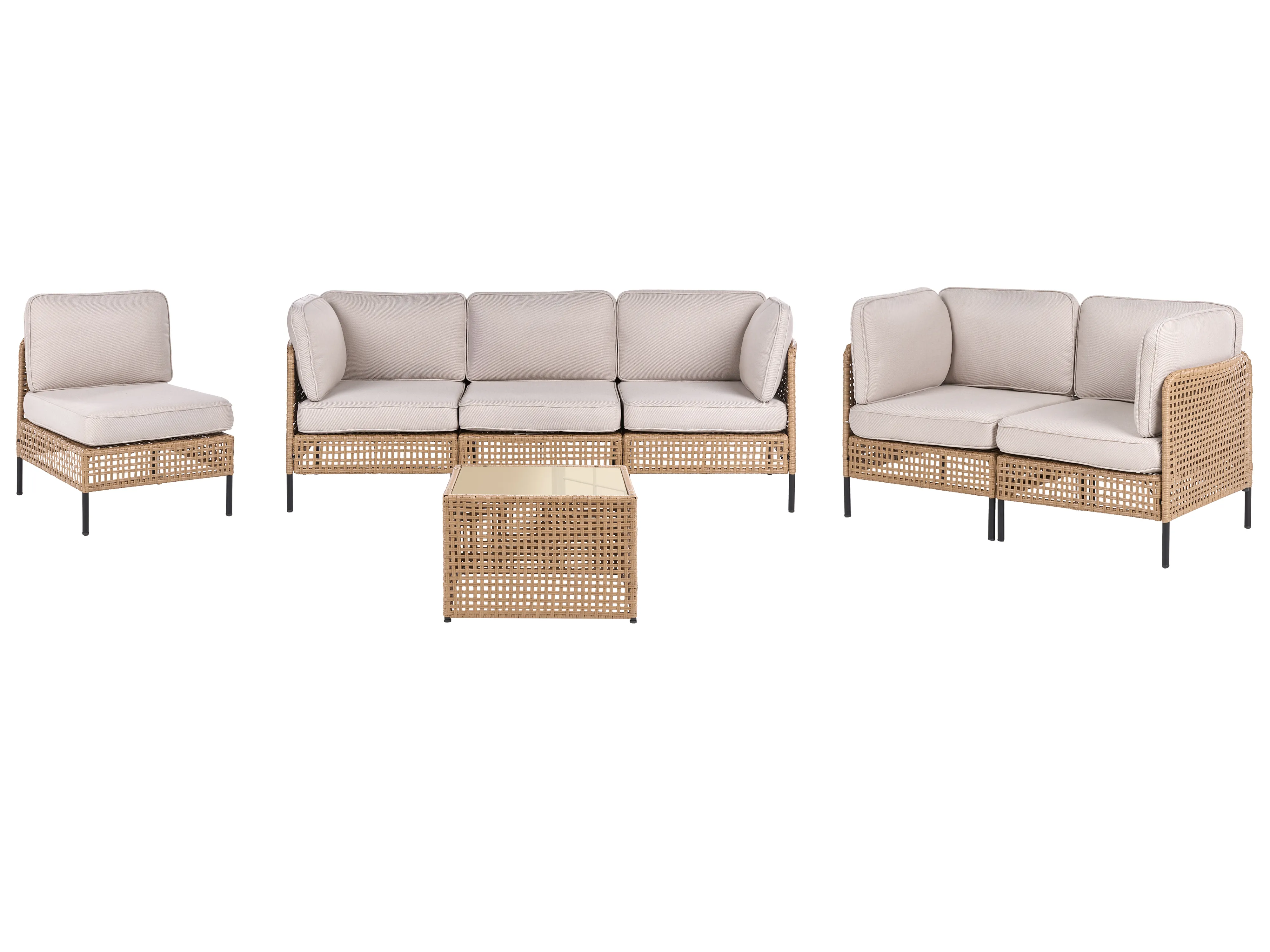 Loungeset met tafel 6-zits OMEGANA modulair PE rotan Lichtbeige