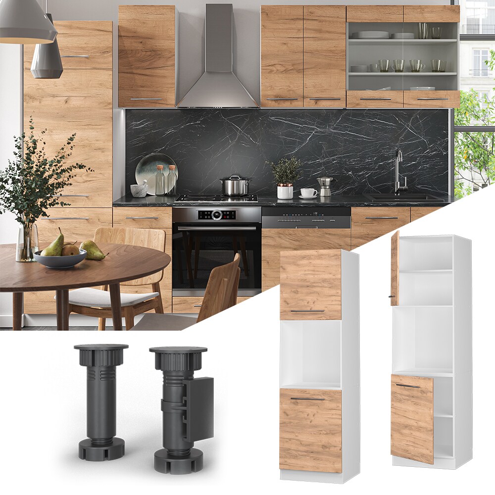 Vicco Herdumbauschrank Küchenschrank Küchenmöbel Fame-Line Weiß Eiche Goldkraft 60 cm modern Küche Einbauküche Blende Herdschrank Hochschrank Küchenzeile Drehtür Einlegeboden
