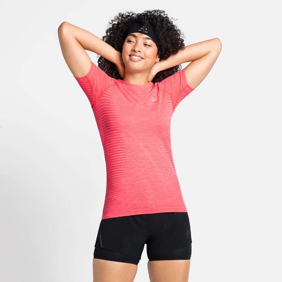Odlo Essential Seamless Hardloopshirt Crew Neck Korte Mouwen Roze Dames