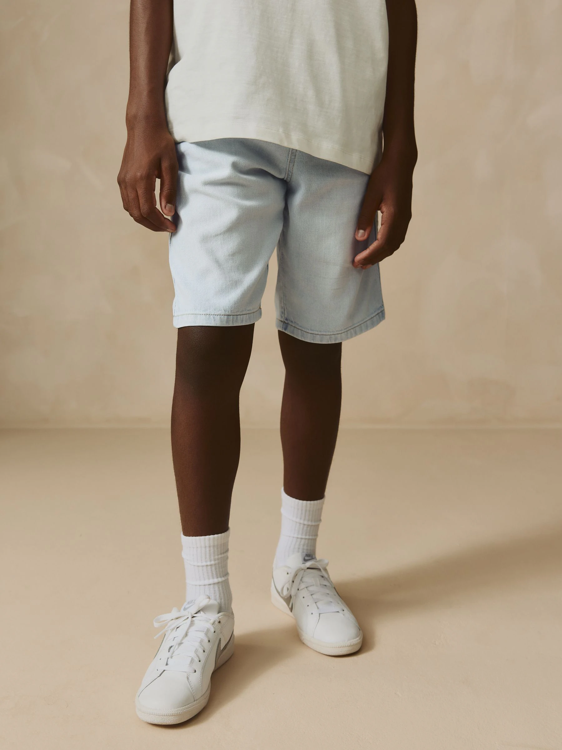Gebleekt - Bermuda denim shorts met elastische taille (3 - 16 jr)