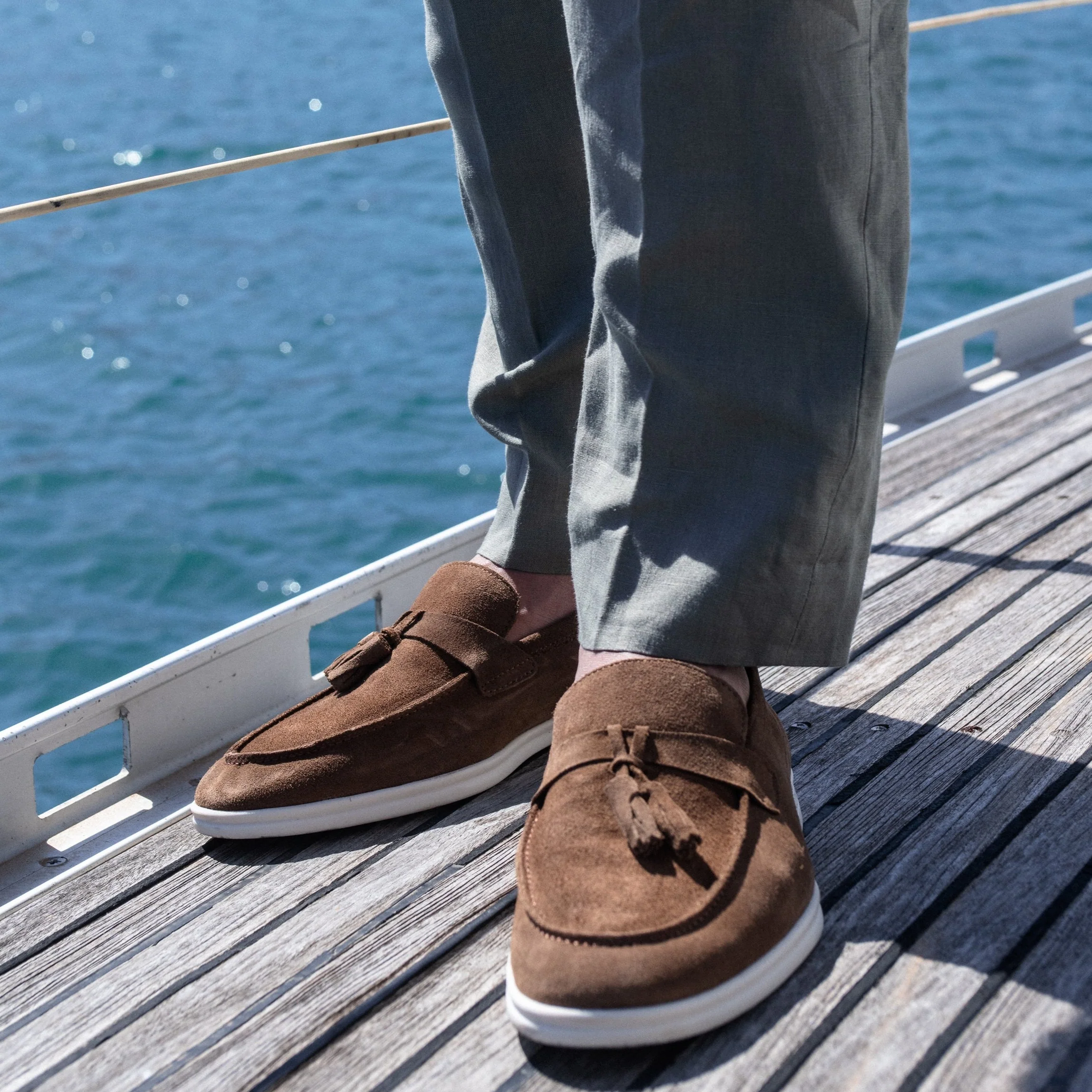Pompy-Mocassin à glands en velours taupe