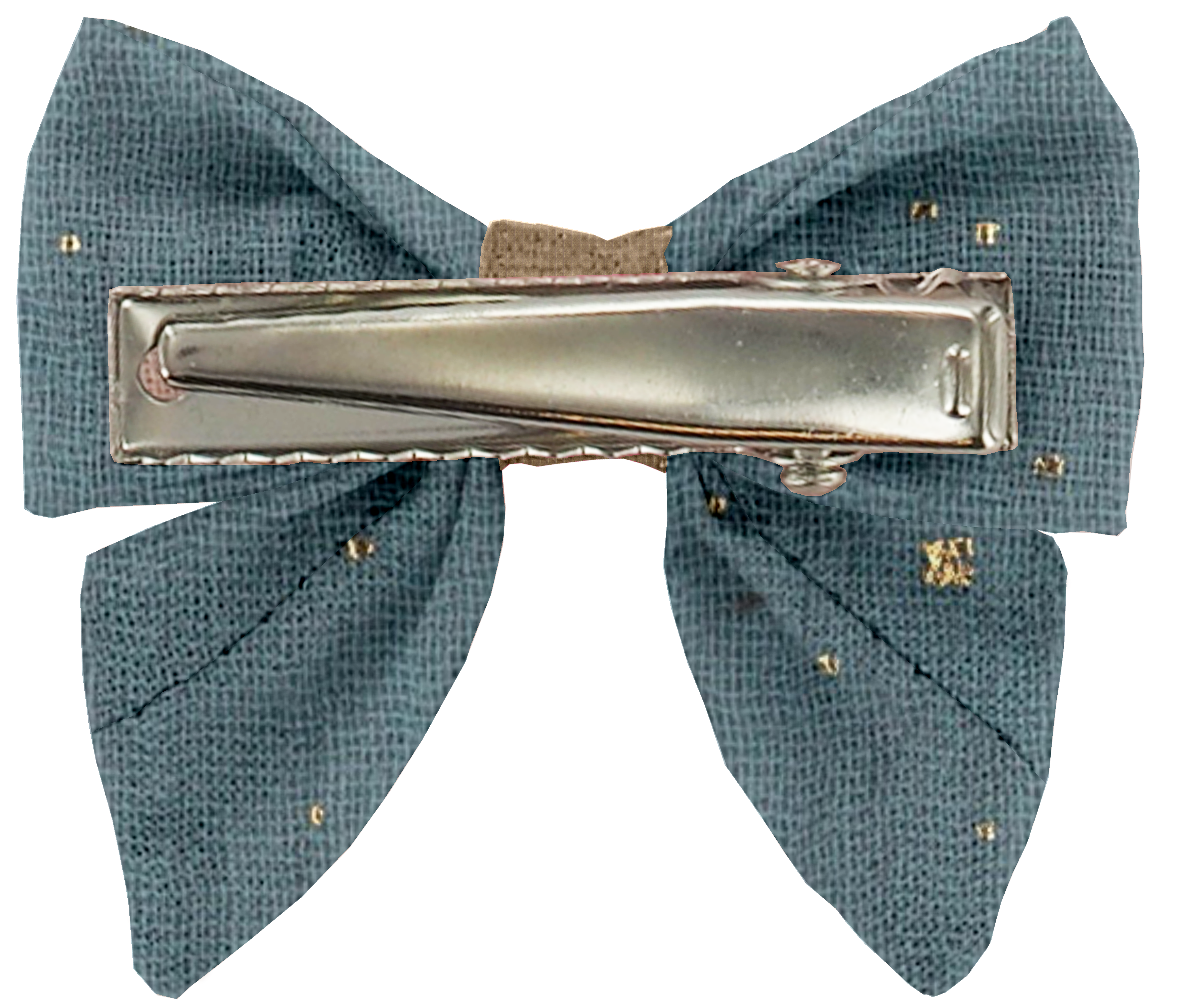 Barrette Mini Noeud Papillon Gaze Pois Or Bleu Gris
