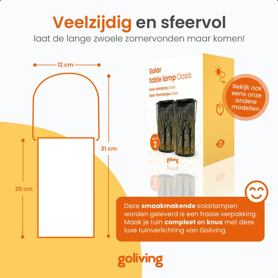 Goliving Solar Tafellamp Oasis - 2 Stuks - LED Buitenverlichting Zonne-energie