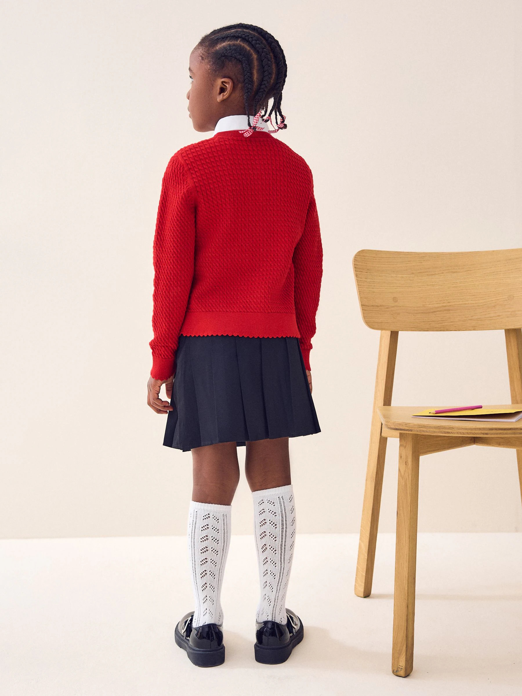 Rood - Schoolvest met kabelmotief van katoen (3-16jr)