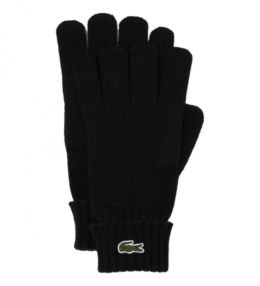 Luvas de lã pretas com o logotipo da Lacoste