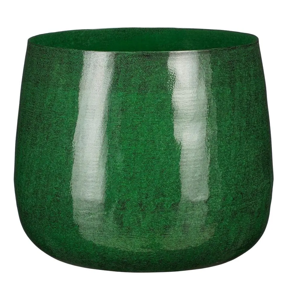 Mica Decorations Benson Bloempot - H22 x Ø24 cm - Metaal - Donkergroen