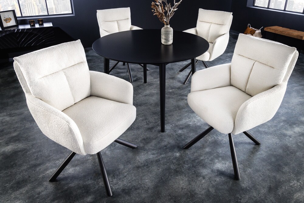 riess-ambiente Stuhl BIG GEORGE - drehbar Retro weiß Bouclé mit Armlehnen Bonellfederkern Esszimmer