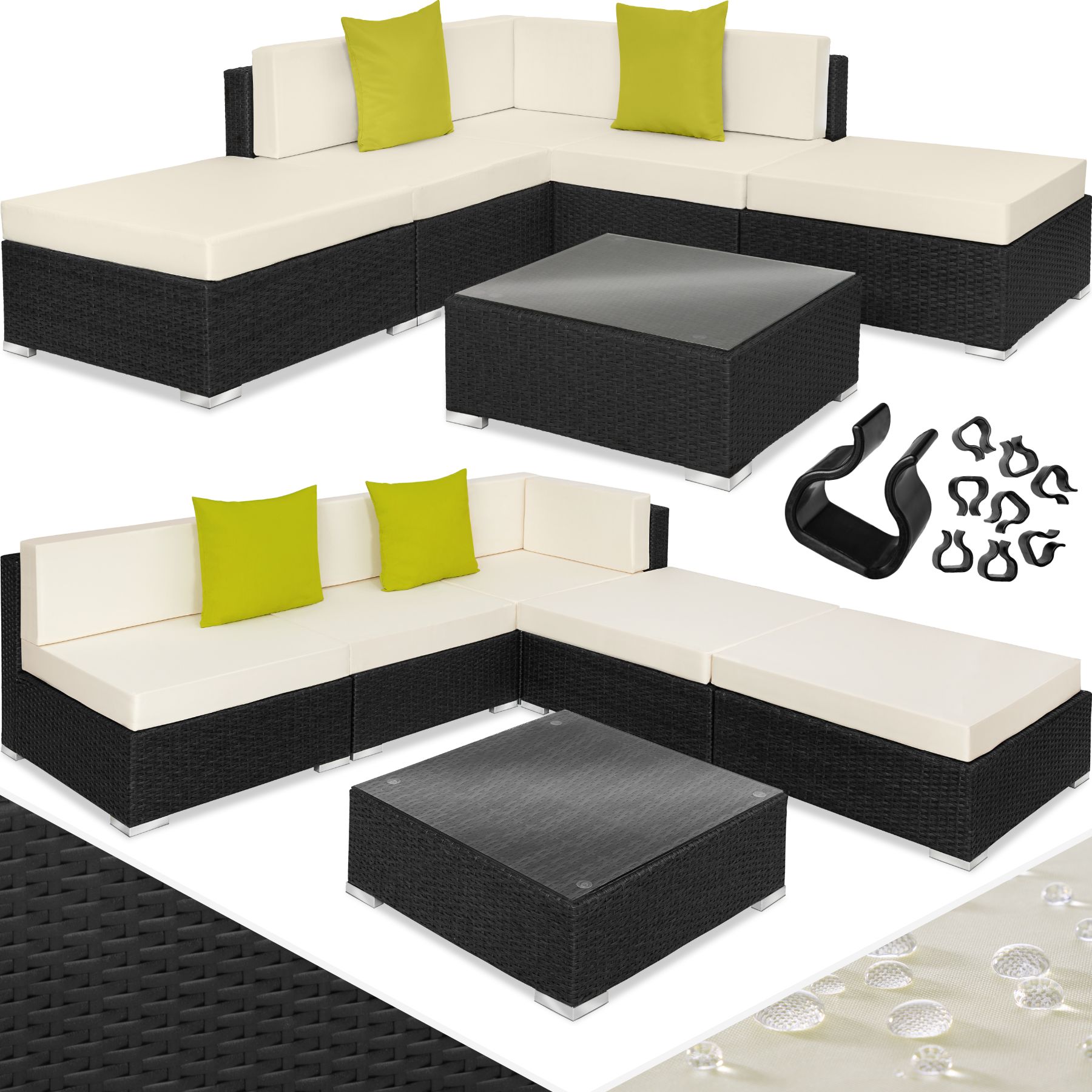 tectake® Rattan Lounge, mit Aluminiumgestell, UV-beständig, mit Sicherheitsglasplatte