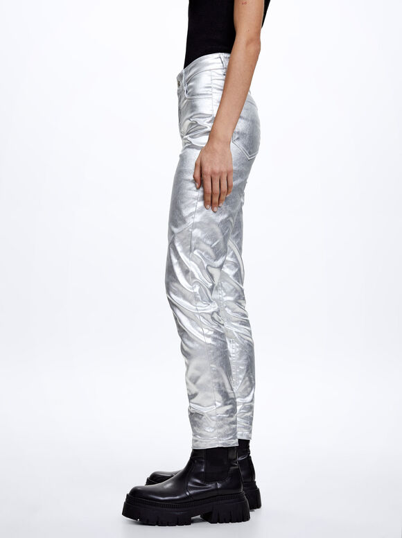 Calça jeans skinny metalizada - Prata