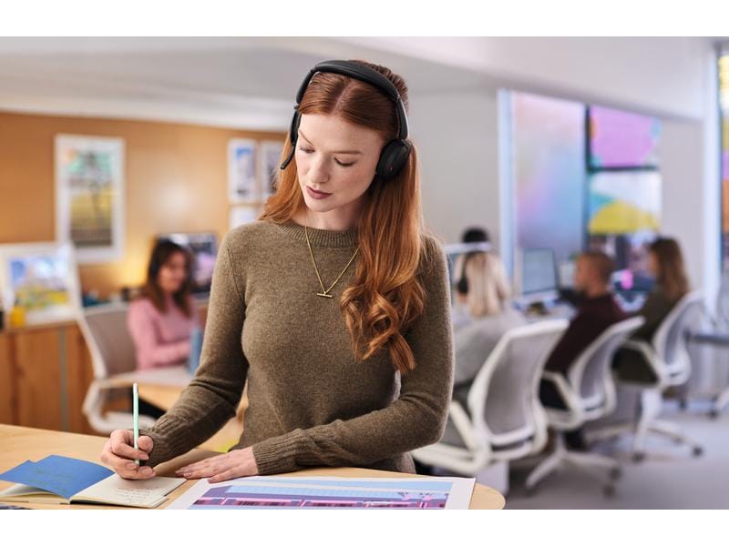 Jabra Headset Evolve2 65 Flex Duo MS, USB-C, inkl. Ladestat Ultrakompaktes professionelles Headset für unterwegs mit der besten aktiven Geräuschunterdrückung seiner Klasse