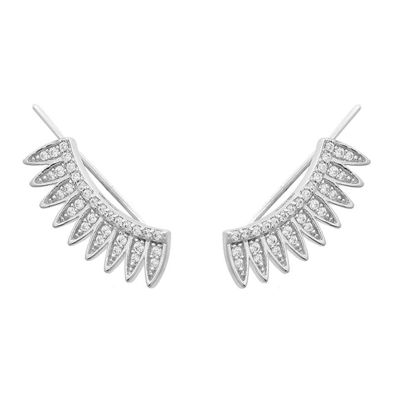 Boucles d'oreilles grimpantes contour de lobe couronne de plumes d'oxydes de zirconium Argent 925 Rhodié