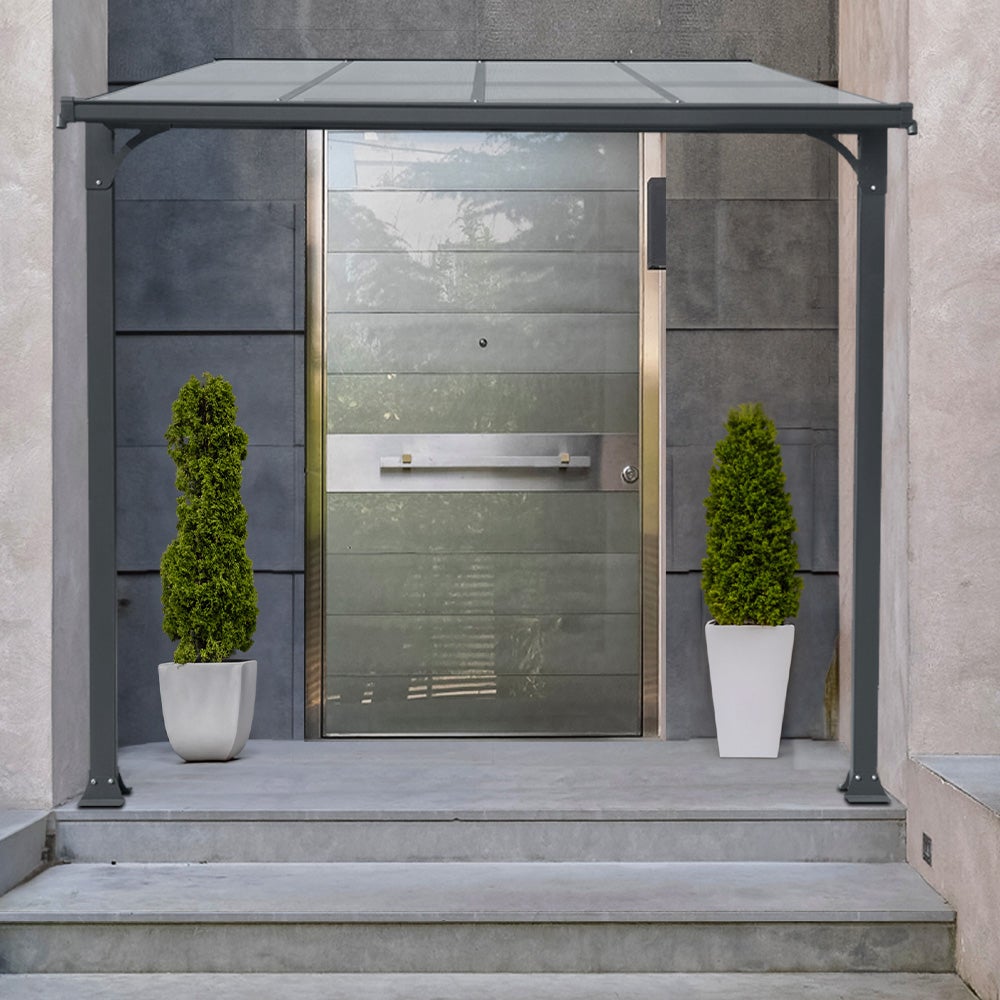 Home Deluxe - CUBIS Voordeurluifel - Maat: Groot - 291 x 150 x 258 cm - Antraciet, Frame: Aluminium, incl. Polycarbonaat panelen | Voordeurluifel, Schuin dak, Glazen luifel