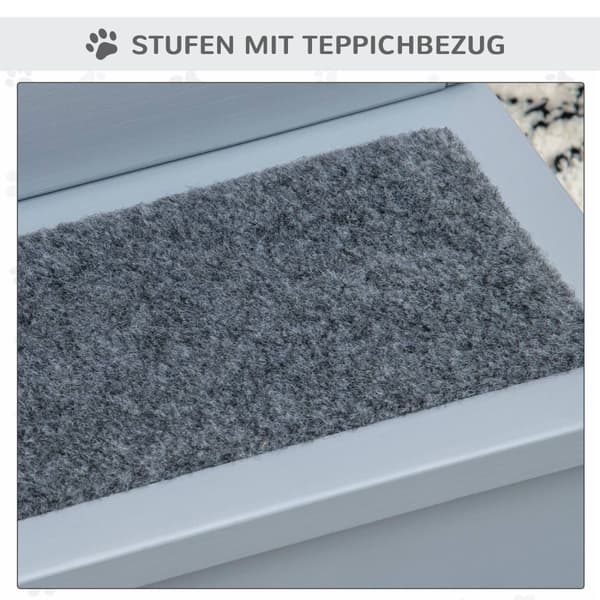 Pet Stairs Hundetrapper Med 3 Trinn Og Teppe, Oppbevaringsplass, Grå, 40,5X44,5X38 Cm