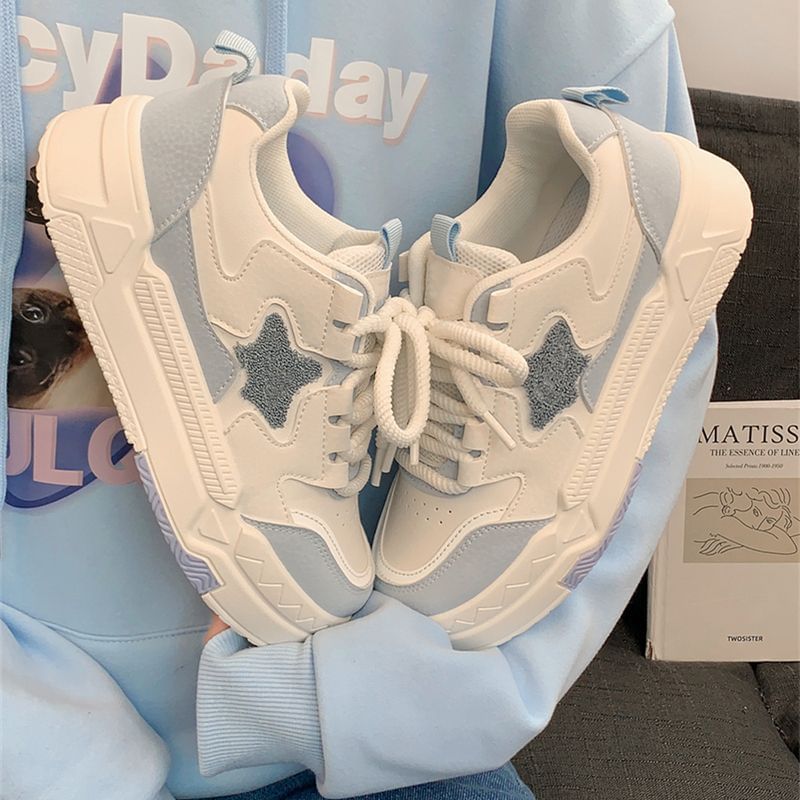 caneik - Platform Star Patterned Panel Sneakers