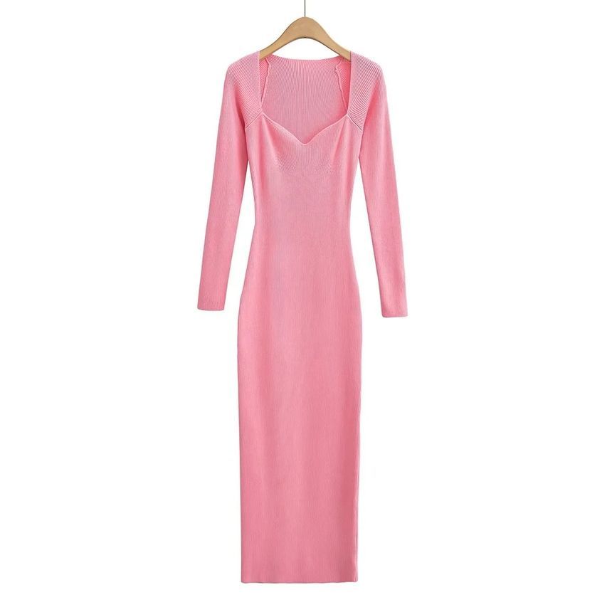 Reknovine - Lange mouw gebreide maxi-bodyconjurk