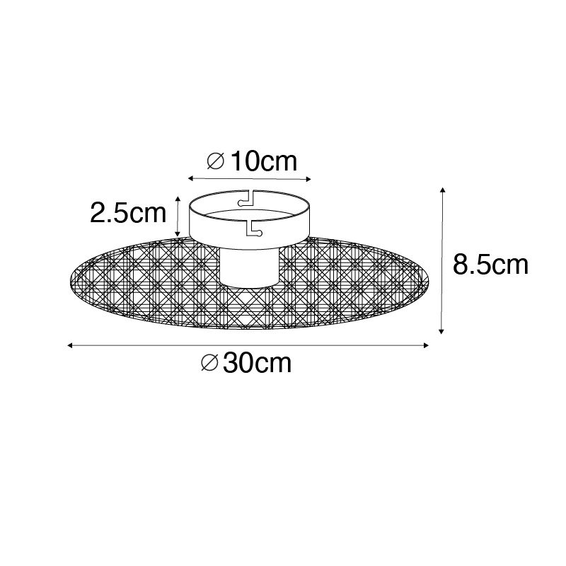 Landelijke plafond en wandlamp zwart met rotan 30 cm - Kata
