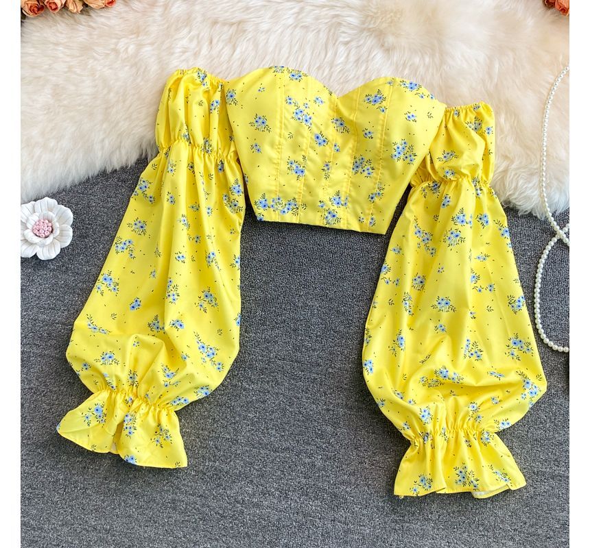 Yearnin - Blouse met blote schouders en bloemenprint en pofmouwen
