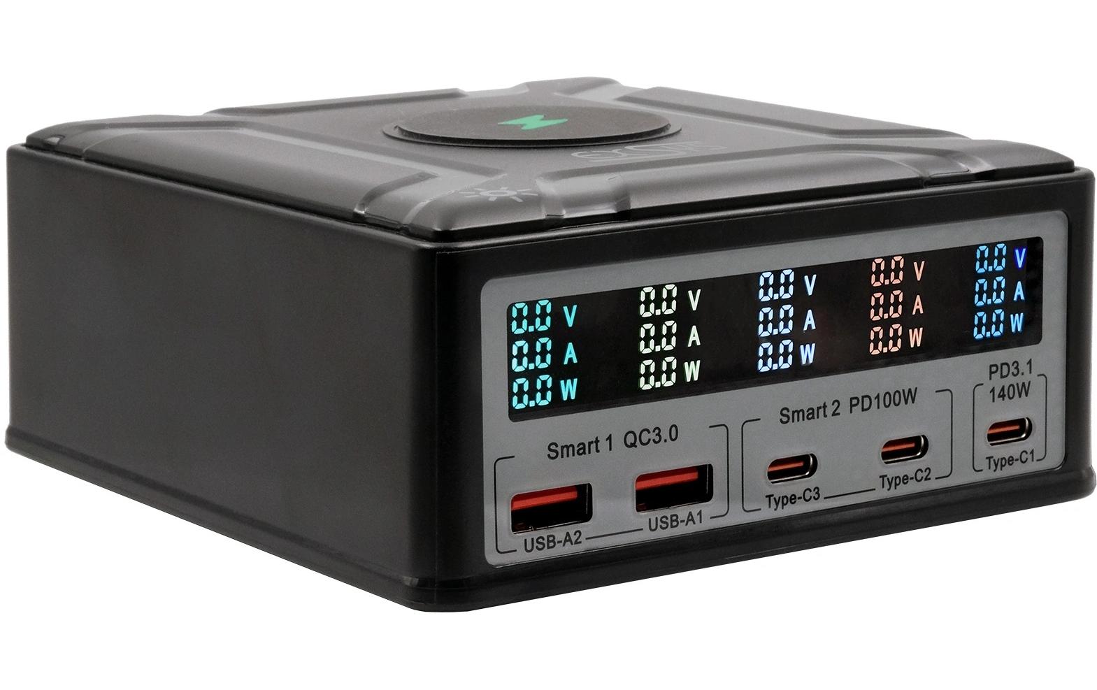 Ladestation EX-1107 Schwarz<br>260 W Multiport Ladestation mit 6 USB Anschlüssen