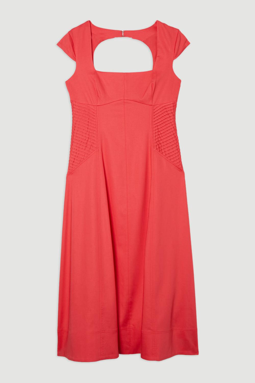 KarenMillen Robe midi sur mesure en lin premium avec détails pintuck et jupe ample