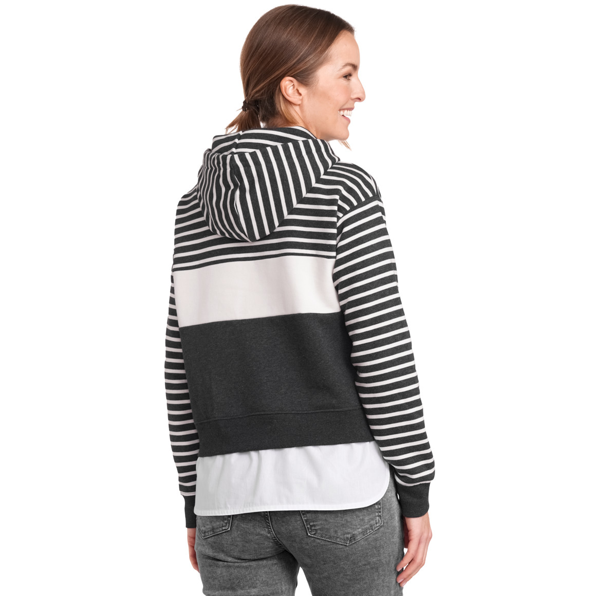 Gina Damen Sweatshirt mit Schalkragen dunkelgrau / creme