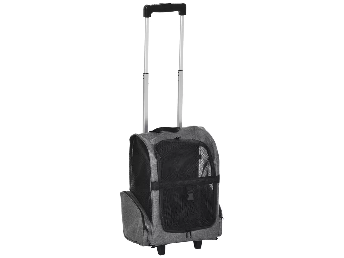2 en 1 trolley chariot sac à dos sac de transport à roulettes pour chien chat gris
