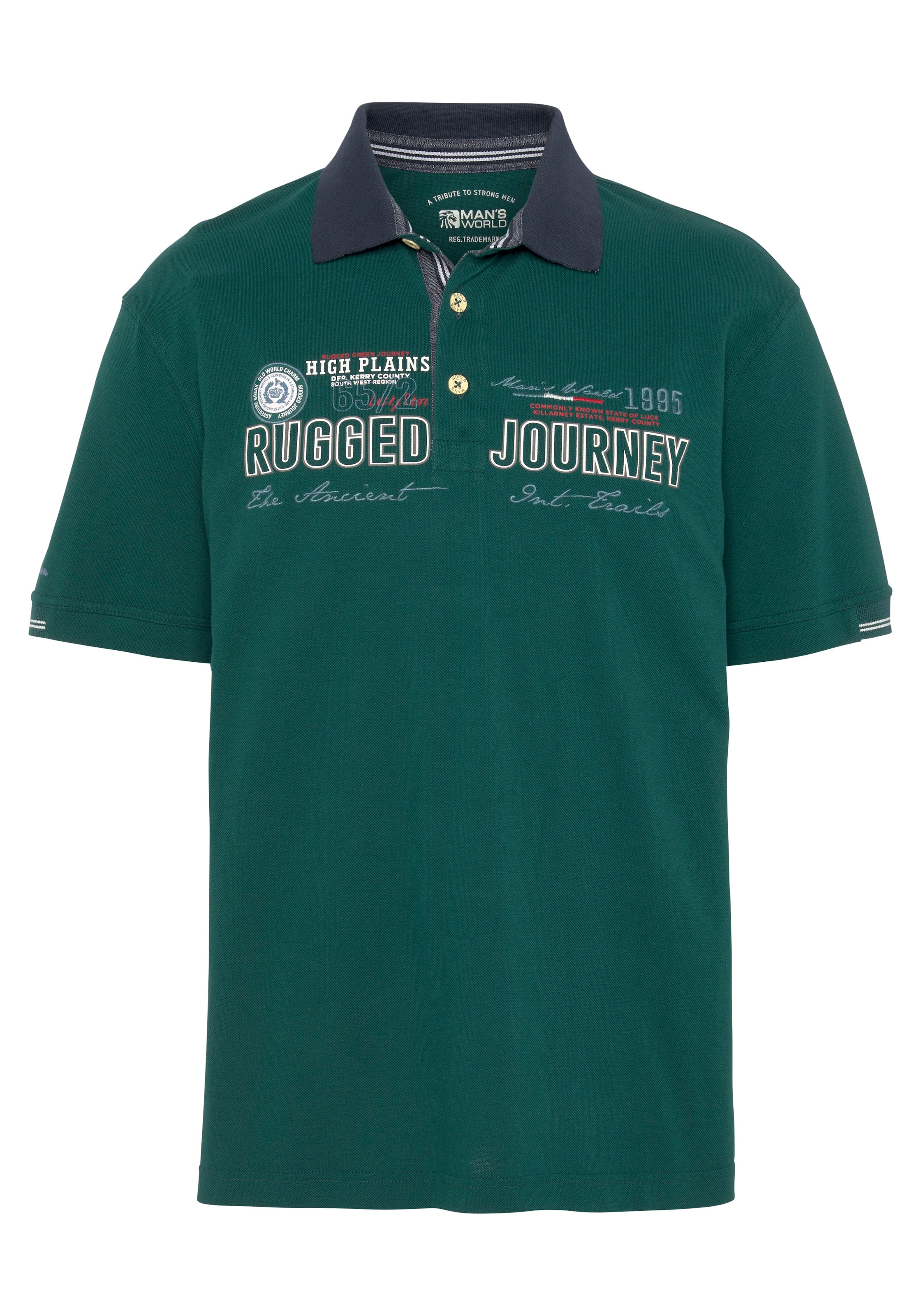 Man's World Poloshirt , Kurzarm,  mit Print, Stickerei und Badge,  Polokragen