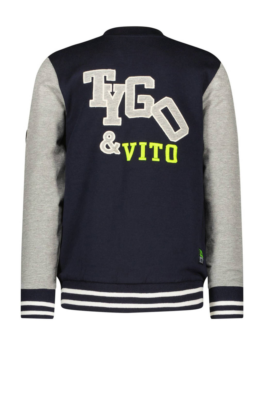 TYGO & vito baseball vest Vic met backprint donkerblauw/grijs melange