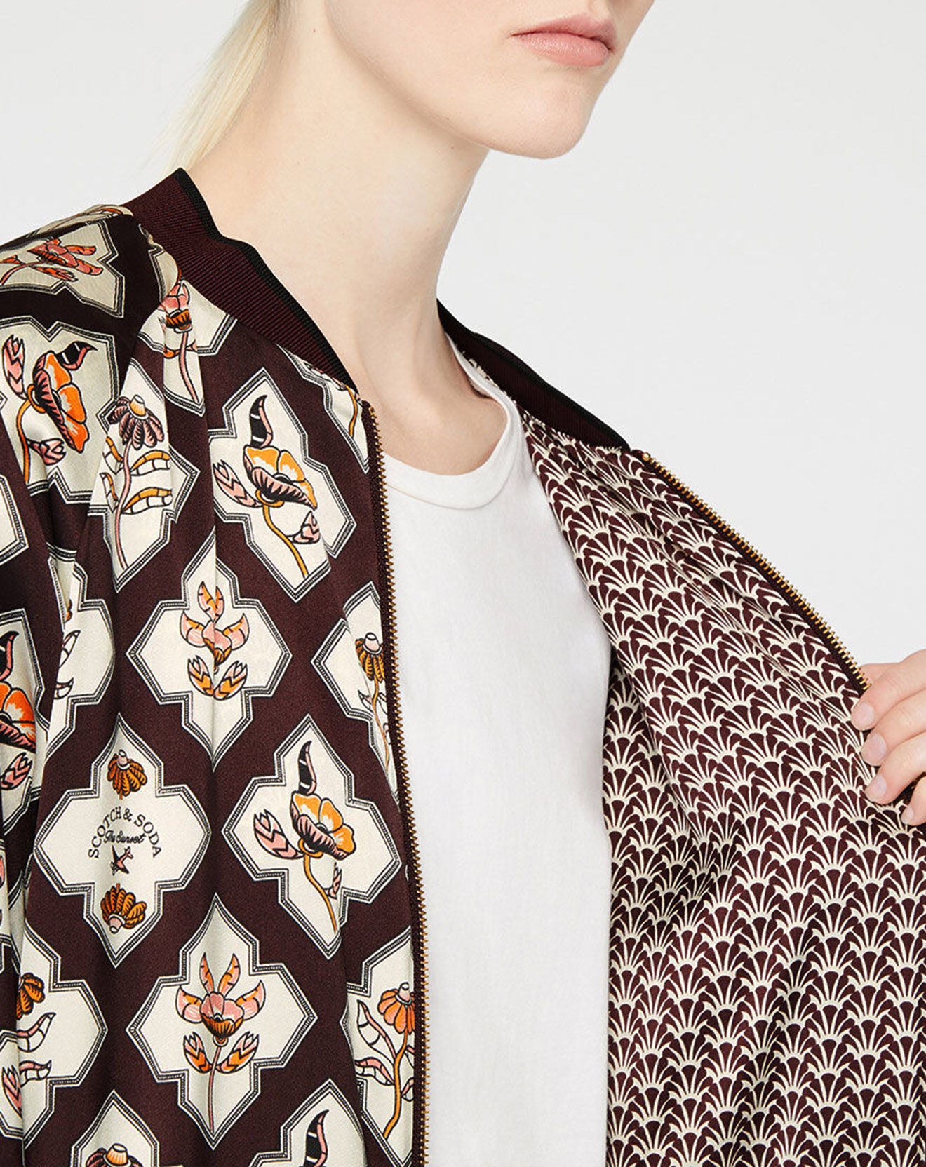 Scotch & Soda Bombers réversible Encart à Fleurs marron