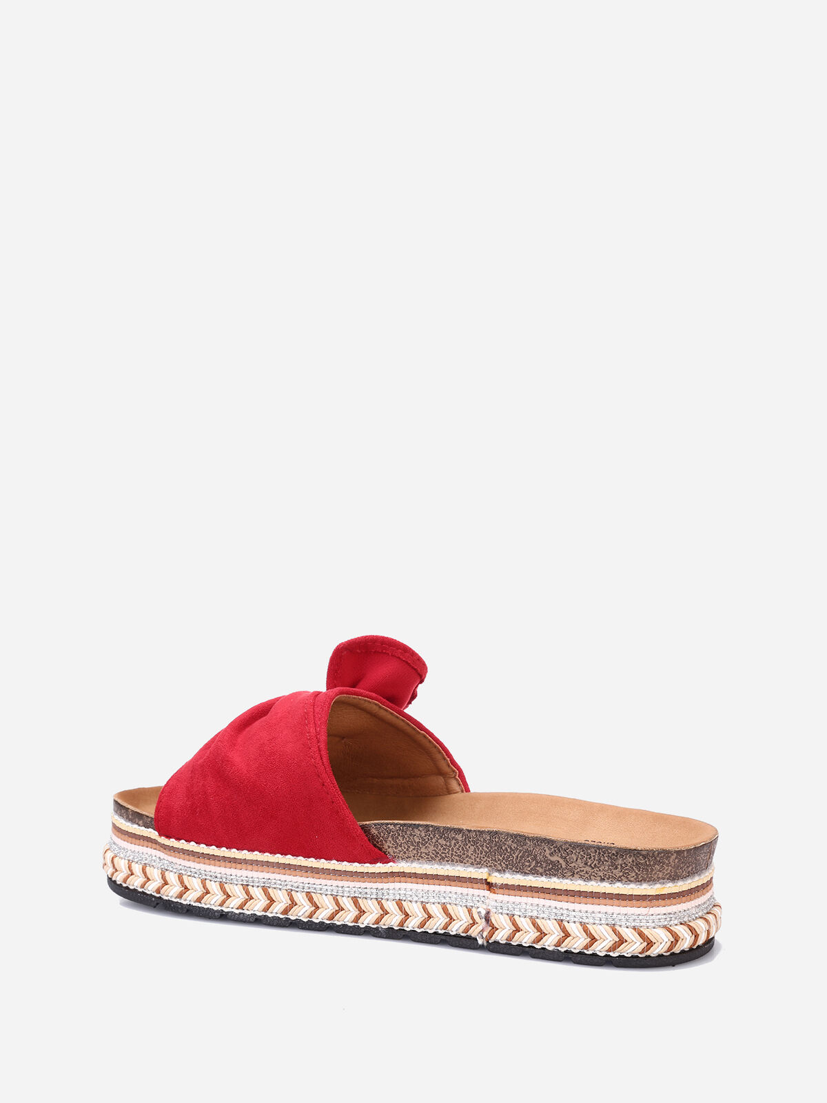 Mules suédine à plateforme motif ethnique- Rouge
