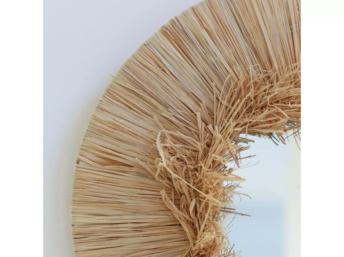 Now's Home - Miroir Rond En Raphia Naturel Fait Main Diametre 55cm El Nido