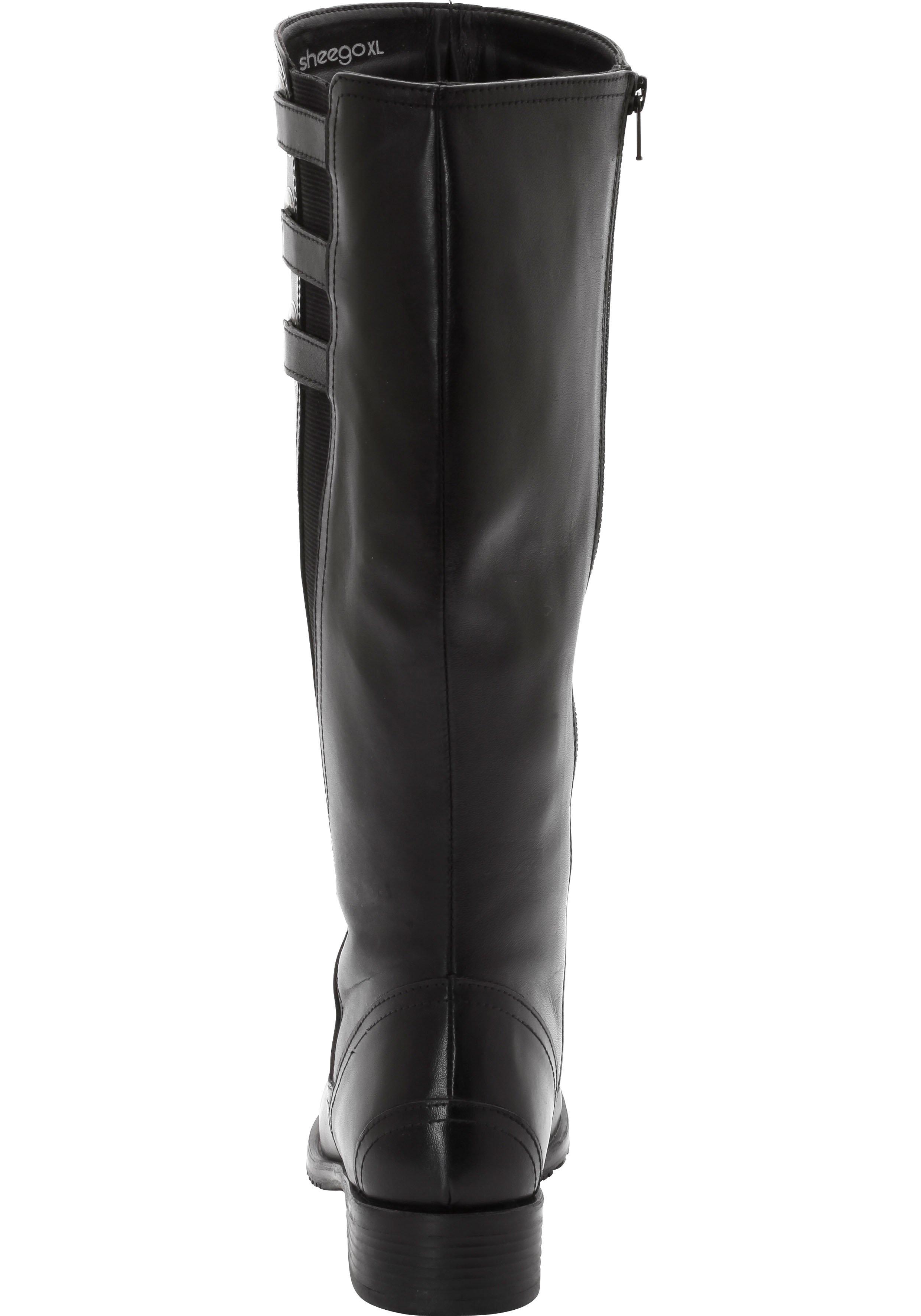Weitschaftstiefel aus Leder mit drei Zierschnallen