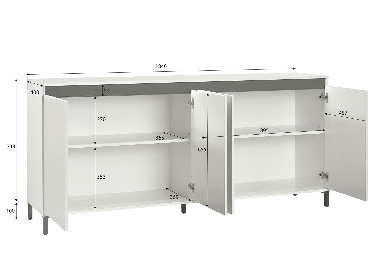Kommode LUNA 40 x 184 x 84 cm weiß/grau