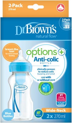 Dr. Brown's Options+ Bred Hals 270 ml 2-pack, Blå