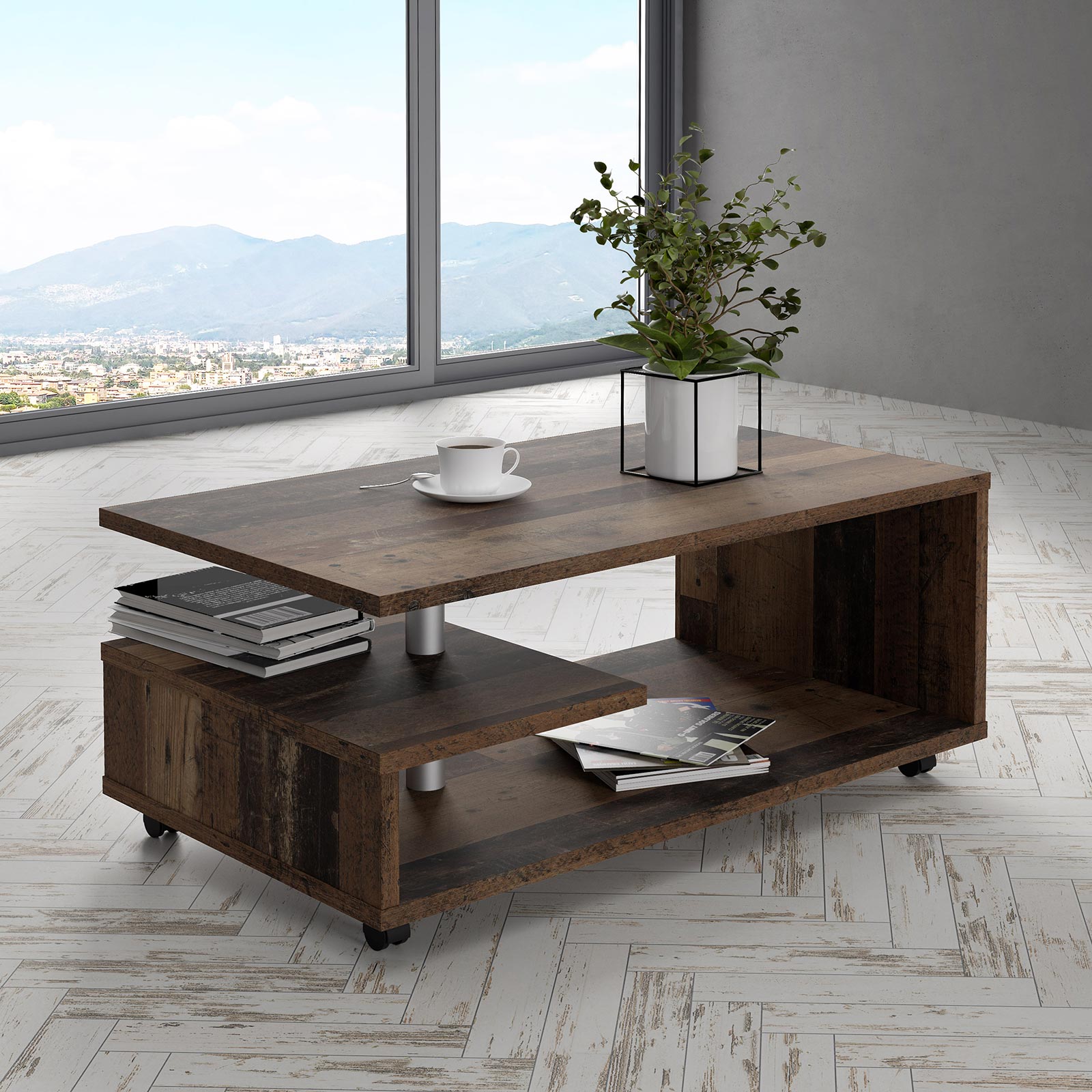 Couchtisch - Old Wood Vintage - rollbar