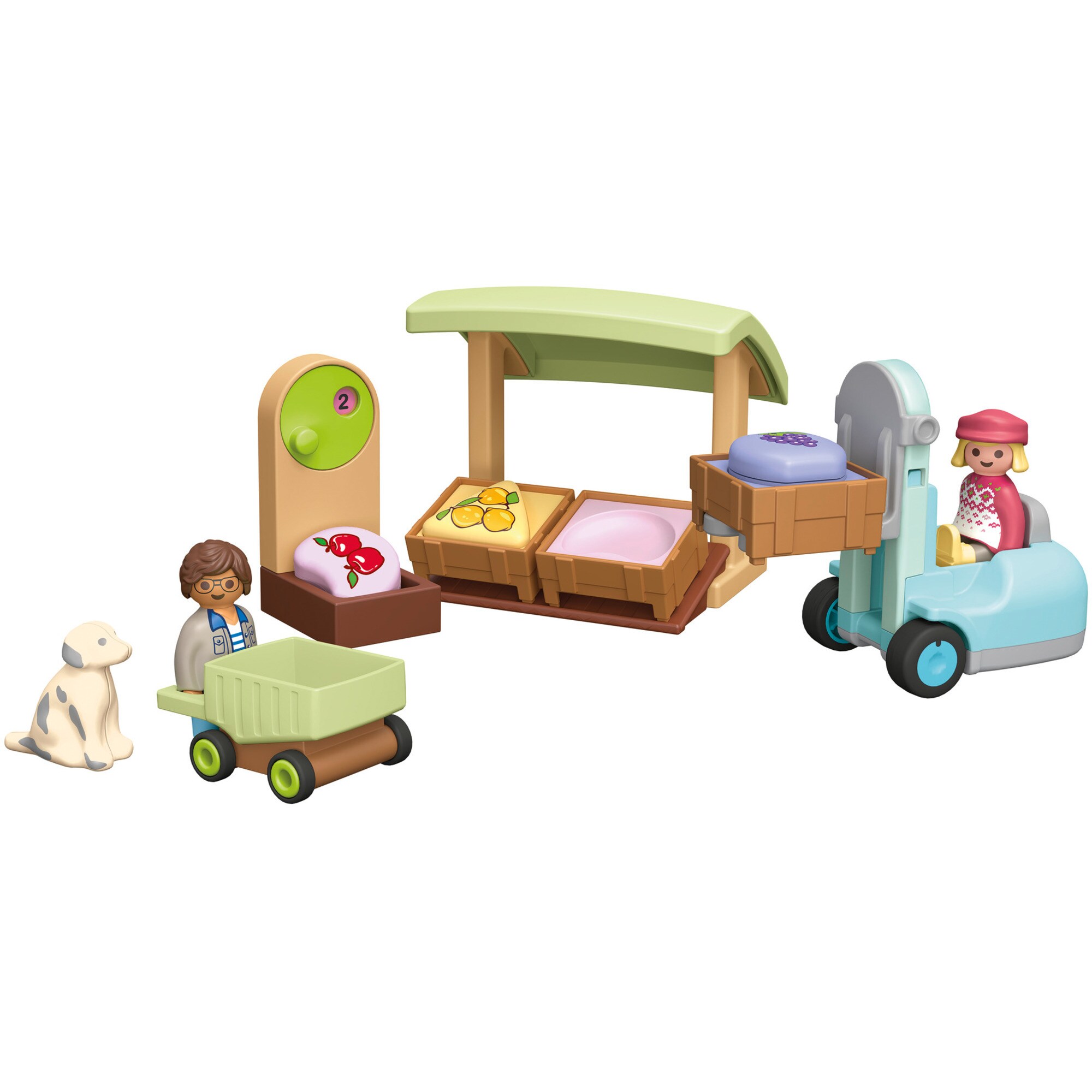 PLAYMOBIL Konstruktionsspielzeug Junior: Bio-Marktstand & Gabelstapler