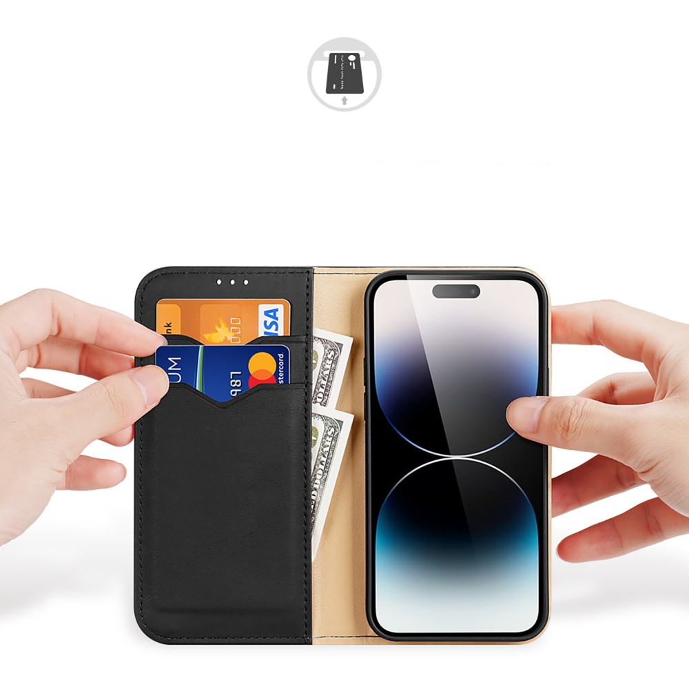 iPhone 15 Pro Flip Wallet Cover Echtleder Tasche (RFID Schutz) - Schwarz