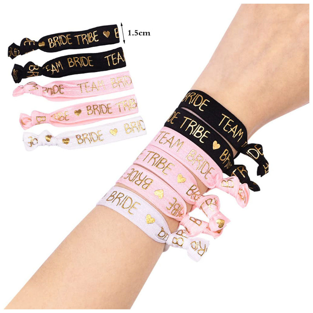 (11er Set) Team Bride / Bride Armband Junggesellinnenabschied Party Accessoire - Rosa / Gold / Weiss
