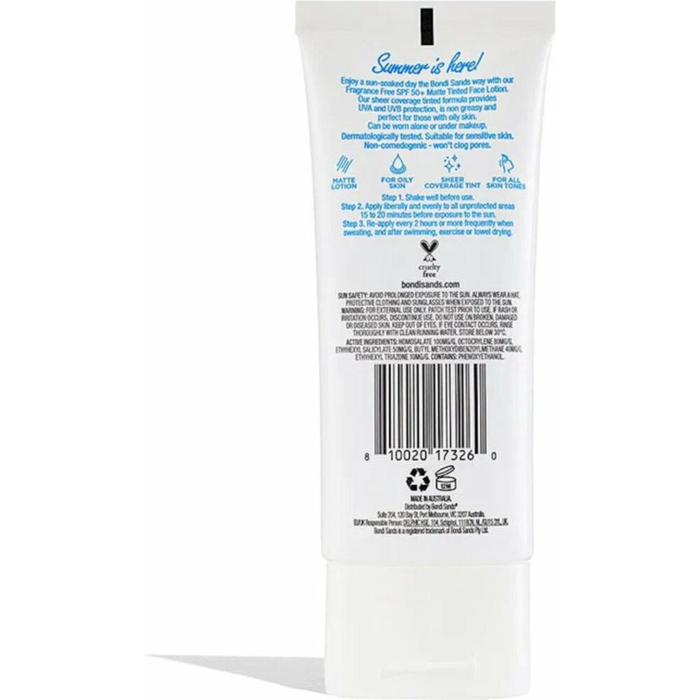 Bondi Sands Sunscreen Face Lotion SPF 50+ Fragrance Free Tinted - Matte75 ml