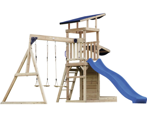 Speelhuis/Toren axi 336 x 345 cm Hout, Kunststof bruin bestaande uit basistoren, schommel, glijbaan