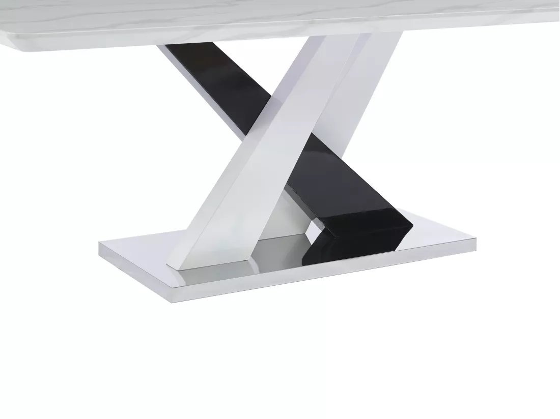 Table à manger 8 personnes en MDF et acier inoxydable - Effet marbre blanc et noir - EVAELA