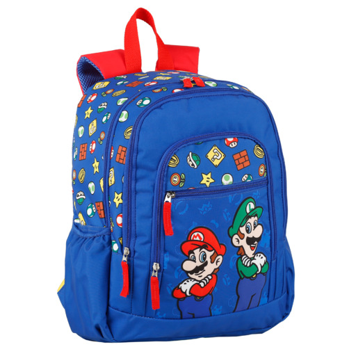 Mochila Escolar Supermario Mario Y Luigi Doble Compartimento Adaptável A Carro