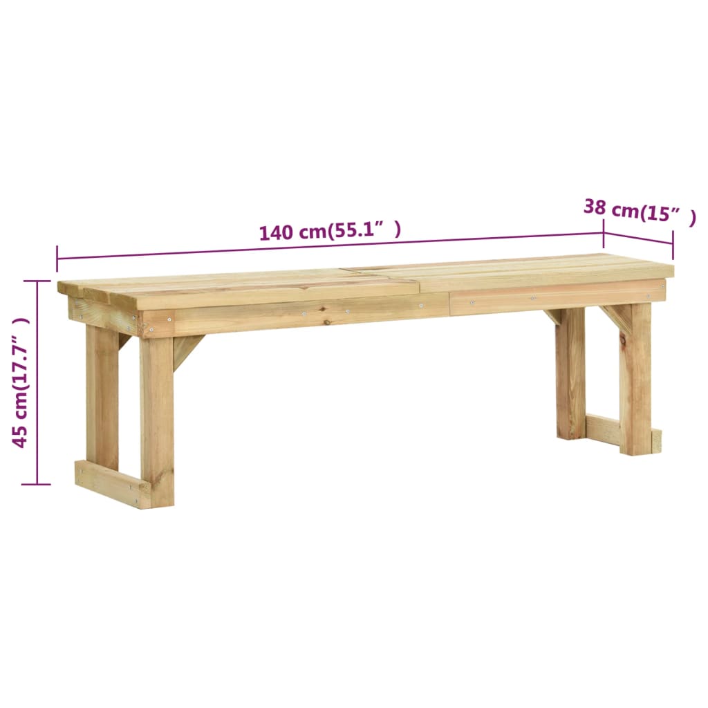 Banc de jardin meuble de patio d'extérieur terrasse 140 x 38 x 45 cm bois de pin imprégné