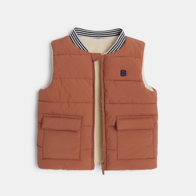 Gilet matelassé réversible à poches marron bébé garçon Marron