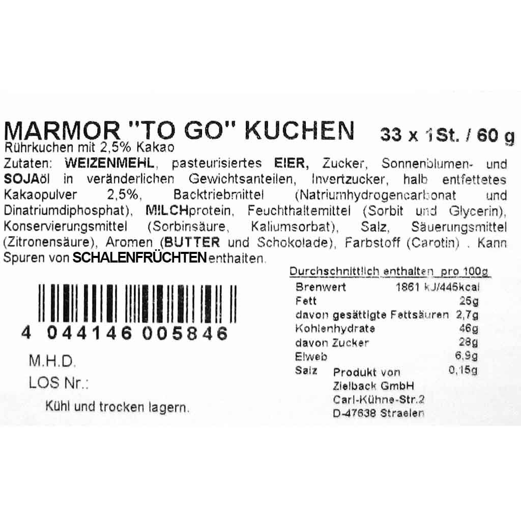 33x Willis To Go - Marmor Kuchen á 60g=1980g MHD:11.6.25