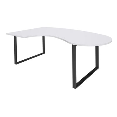 Bureau LOFTER Manager arrondi - retour à gauche - L200 cm - Plateau blanc perle - Pied carbone (Pieds de renfort obligatoire à rajouter - non inclus)
