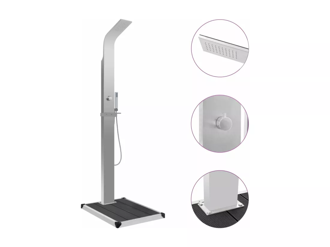 Prolenta Premium - Douche d'extérieur avec receveur de douche WPC Acier inoxydable