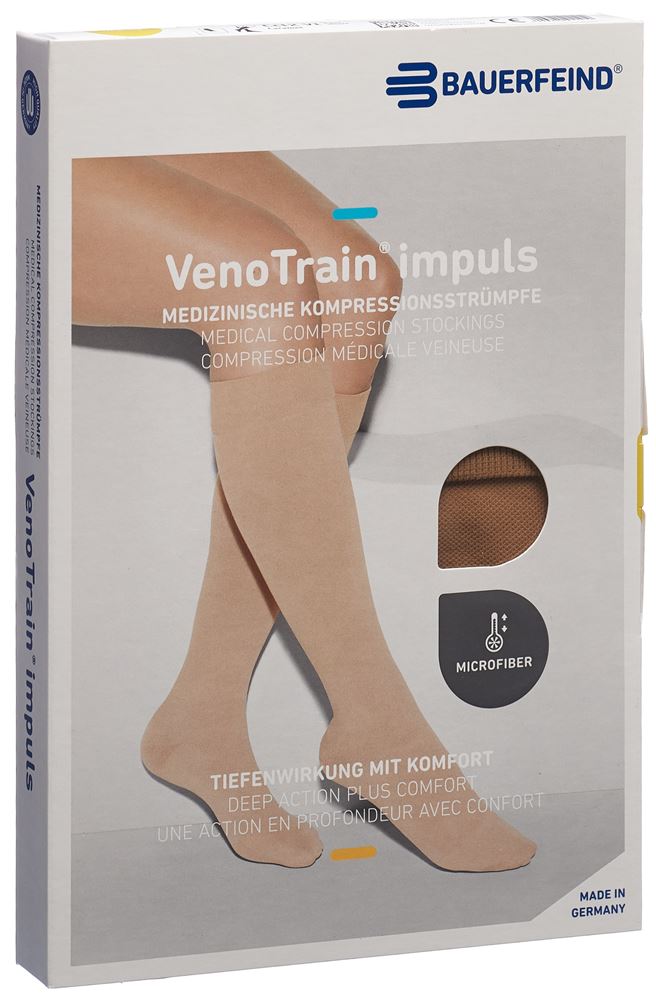 Bauerfeind VenoTrain Impuls KKL2 AD<br>1 Paar, VI, plus/short offene Fussspitze caramel