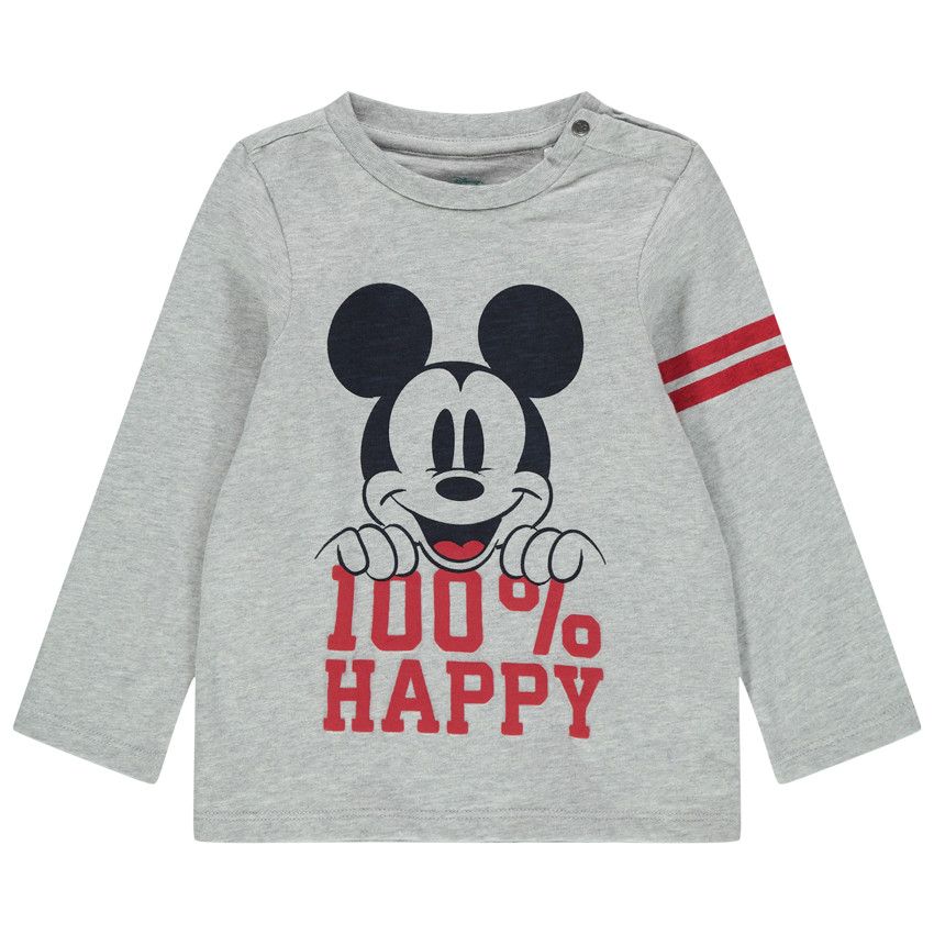 T-shirt manches longues print Mickey Disney - Gris chiné