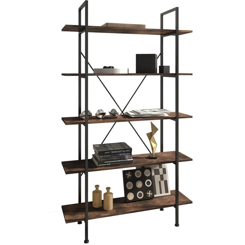 tectake Wandkast Glasgow 106 x 34,5 x 179,5cm, Industrieel Hout Donker, Rustiek